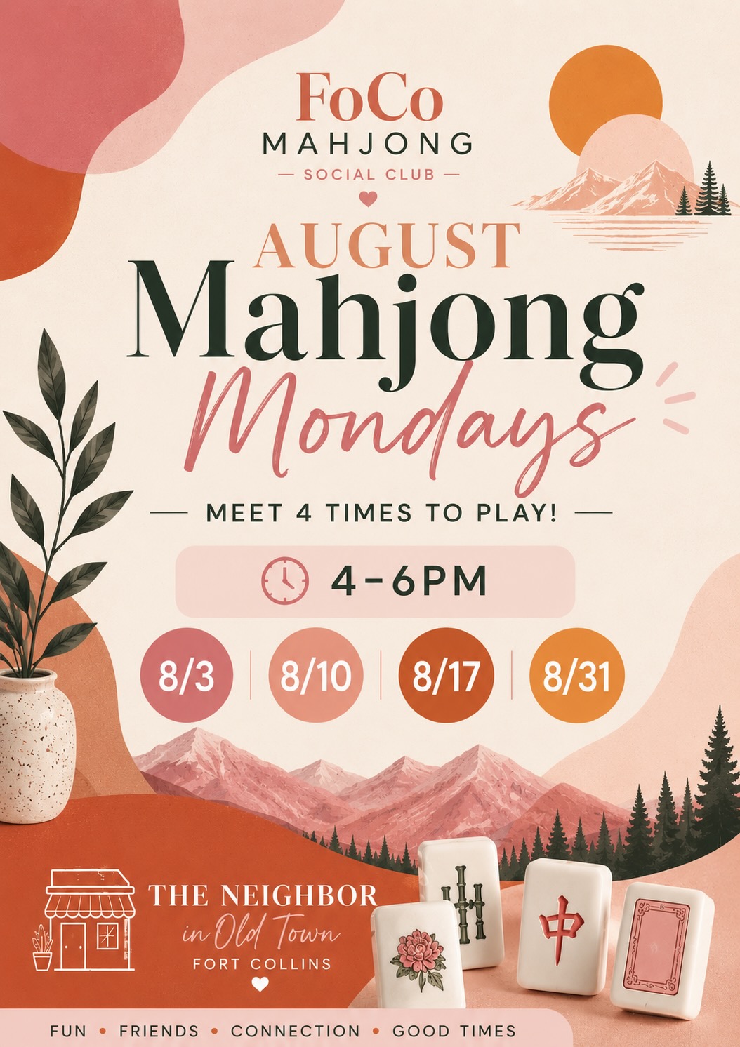 August Mahjong Mondays at The Neighbor flyer